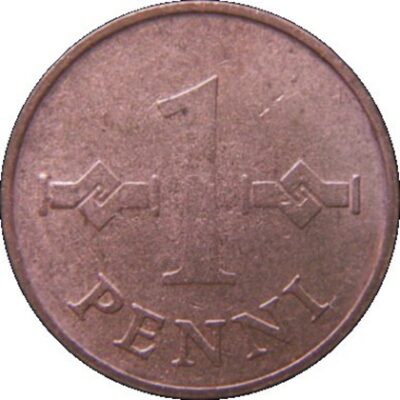 Worldcoins / Km 044 / Finland / 1 Penni / 1968 / Unc