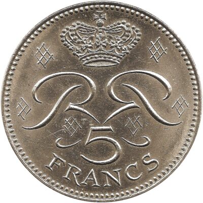 Worldcoins / Km 150 / Monaco / 5 Francs / 1971a / Unc