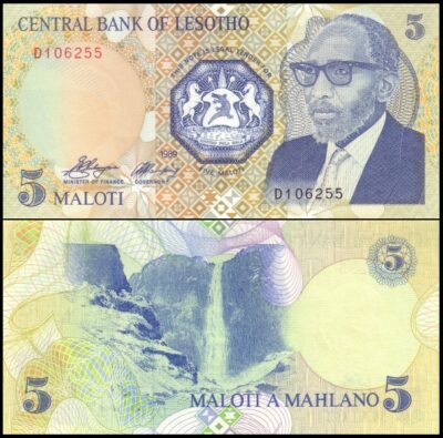 bankbiljetten / 010a / Lesotho / 5 Maloti / 1989 / Unc