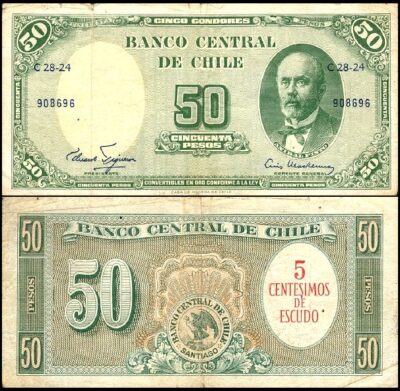 bankbiljetten / 126b(1) / Chili / 50 Pesos / 1960-61 / Unc