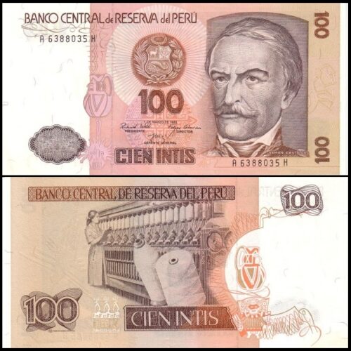 bankbiljetten / 132a / Peru / 100 Intis / 1985 / Unc