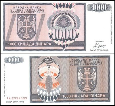 bankbiljetten / 137a / Bosnia & Herzegovina / Bosnie en Herzegovina / 1000 Dinara / 1992 / Unc