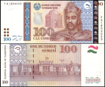 bankbiljetten / 019a / Tajikistan / Tadzjikistan / 100 Somoni / 1999 / Unc
