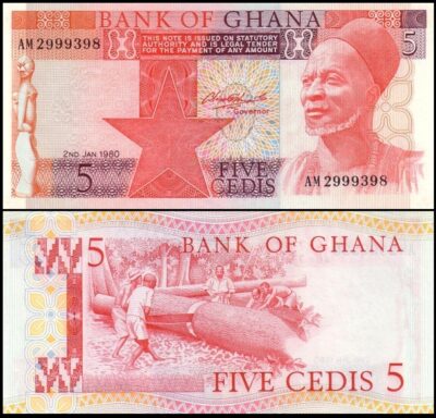 bankbiljetten / 019b / Ghana / 5 Cedis / 1980 / Unc