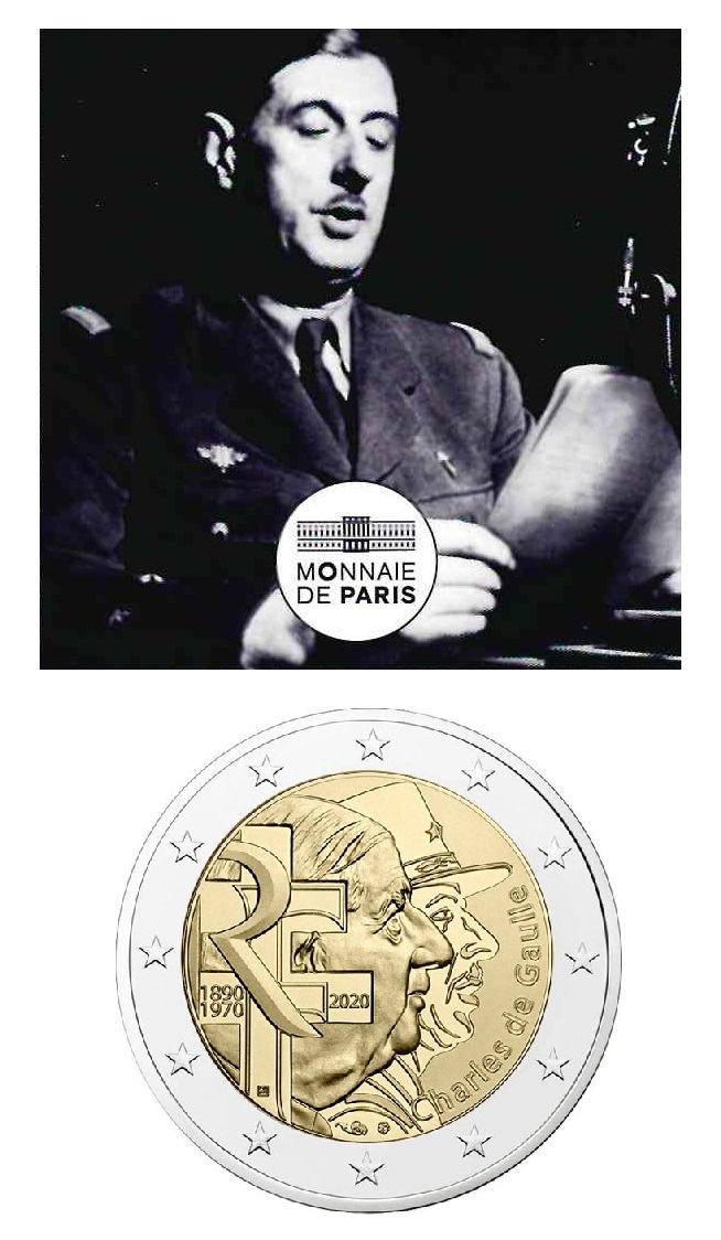 Euromunten / Frankrijk / 2020 / 2 Euro / Proof / Charles De Gaulle Hansmunt