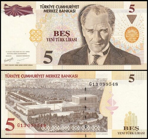 bankbiljetten / 217(2) / Turkey / Turkije / 5 Lira / 2005 / Unc