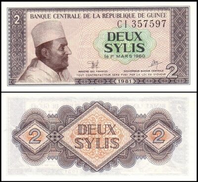 bankbiljetten / 021a / Guinea / Guinee / 2 Sylis / 1981 / Unc