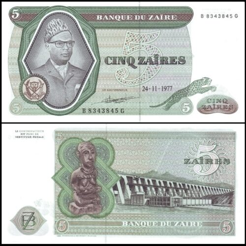 bankbiljetten / 021b / Zaire / 5 Zaires / 1977 / Unc