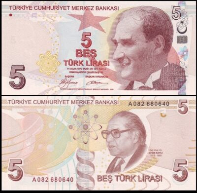 bankbiljetten / 222a / Turkey / Turkije / 5 Lira / 2009 / Unc