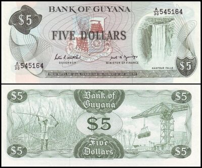 bankbiljetten / 022e / Guyana / 5 Dollars / 1966 / Unc