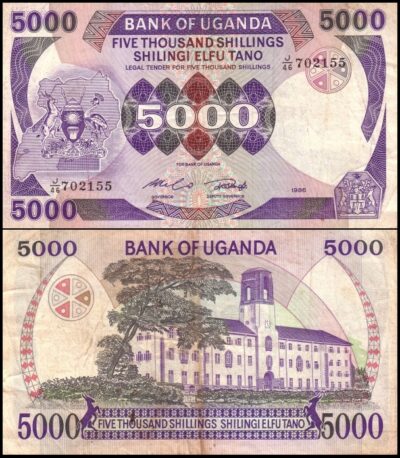 bankbiljetten / 024b / Uganda / Oeganda / 5000 Schillings / 1986 / Unc