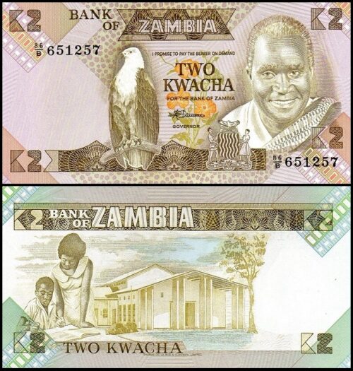 bankbiljetten / 024c(2) / Zambia / 2 Kwacha / 1986-88 / Unc