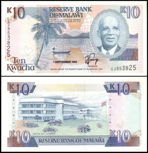 bankbiljetten / 025b / Malawi / 10 Kwacha / 1992 / Unc