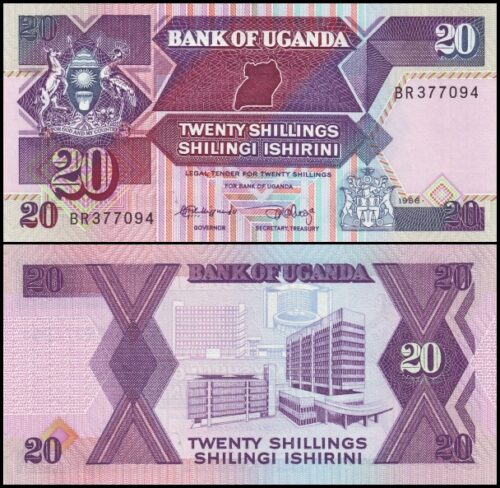 bankbiljetten / 029b / Uganda / Oeganda / 20 Schillings / 1988 / Unc
