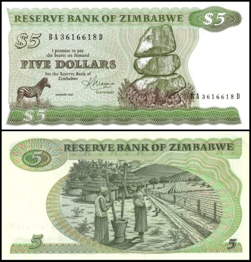 bankbiljetten / 002c / Zimbabwe / 5 Dollars / 1983 / Unc