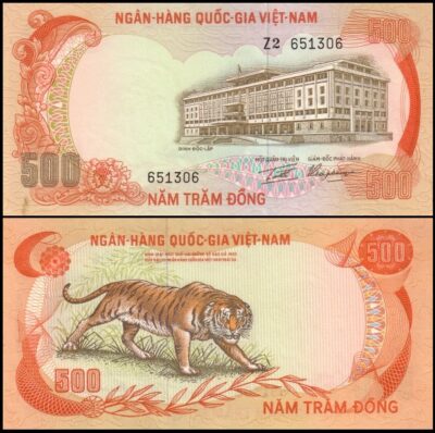 bankbiljetten / 033a / South Vietnam / Zuid Vietnam / 500 Dong / 1972 / Unc