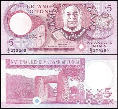 bankbiljetten / 033c / Tonga / 5 Paanga / 1995 / Unc