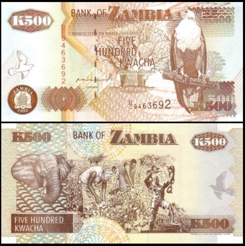 bankbiljetten / 039a / Zambia / 500 Kwacha / 1992 / Unc