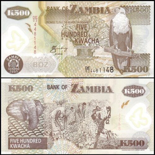 bankbiljetten / 043d / Zambia / 500 Kwacha / 2005 / Unc