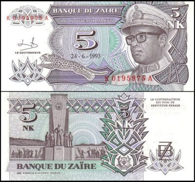 bankbiljetten / 048a / Zaire / 5 Makuta / 1993 / Unc