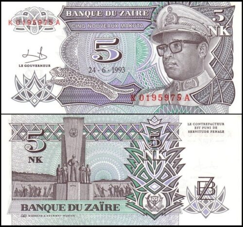 bankbiljetten / 048a / Zaire / 5 Makuta / 1993 / Unc