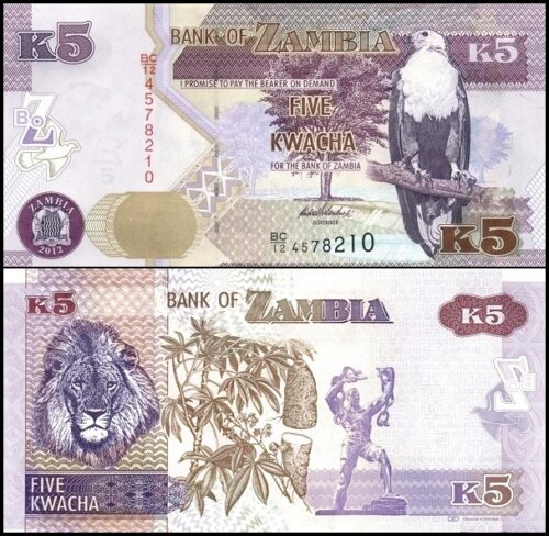 bankbiljetten / 050a / Zambia / 5 Kwacha / 2012 / Unc