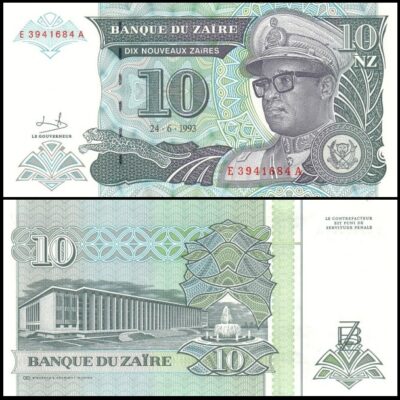 bankbiljetten / 054a / Zaire / 10 Zaires / 1993 / Unc