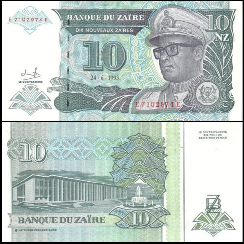 bankbiljetten / 055a / Zaire / 10 Zaires / 1993 / Unc