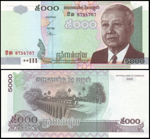 bankbiljetten / 055b / Cambodia / Cambodja / 5000 Riels / 2002 / Unc