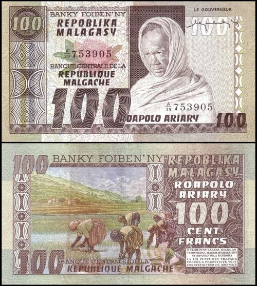 bankbiljetten / 063a / Madagascar / Madagaskar / 100 Francs / ND / Unc