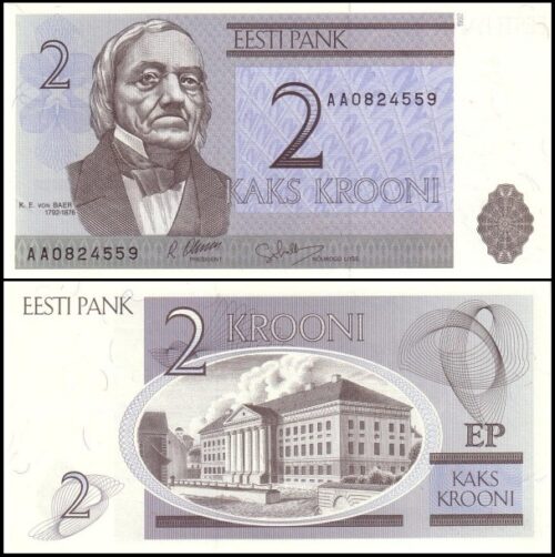 bankbiljetten / 070a / Estonia / Estland / 2 Krooni / 1992 / Unc