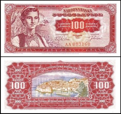 bankbiljetten / 073a / Yugoslavia / Joegoslavie / 100 Dinare / 1963 / Unc