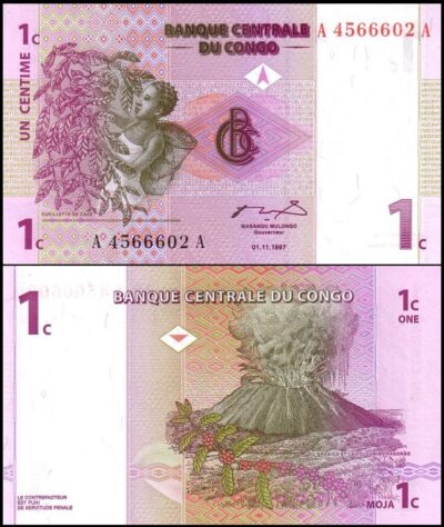 bankbiljetten / 080a / Congo Democratic Republic / Congo Dem. Republiek / 1 Centime / 1997 / Unc