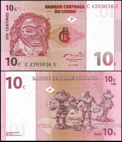 bankbiljetten / 082a / Congo Democratic Republic / Congo Dem. Republiek / 10 Centime / 1997 / Unc