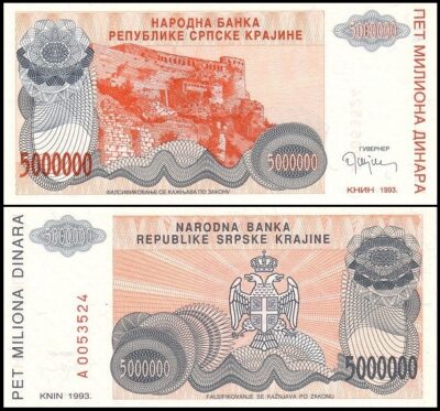 bankbiljetten / R24a / Croatia / Kroatie / 5.000.000 Dinara / 1993 / Unc