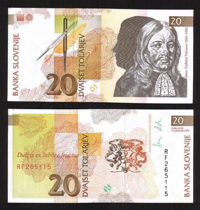 bankbiljetten / 012a / Slovenia / Slovenie / 20 Tolarjev / 1992
