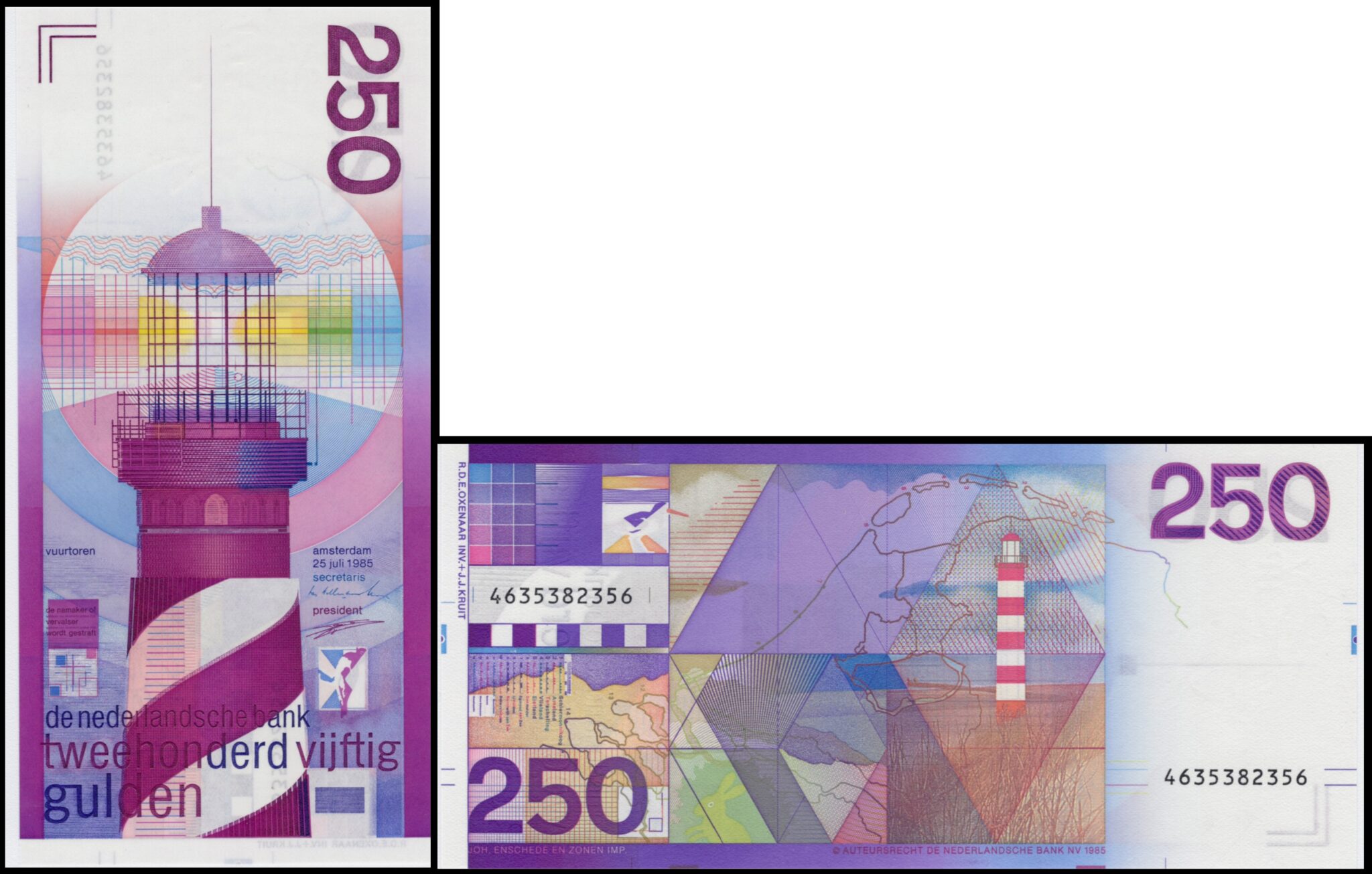 bankbiljetten / 098 / Netherlands / Nederland / 250 Gulden / 1985 / Unc ...