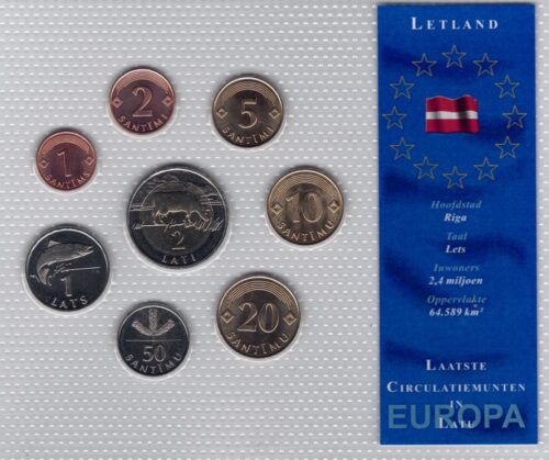 Worldcoins / Latvia / Unc Set / Laatste Circulatie Munten