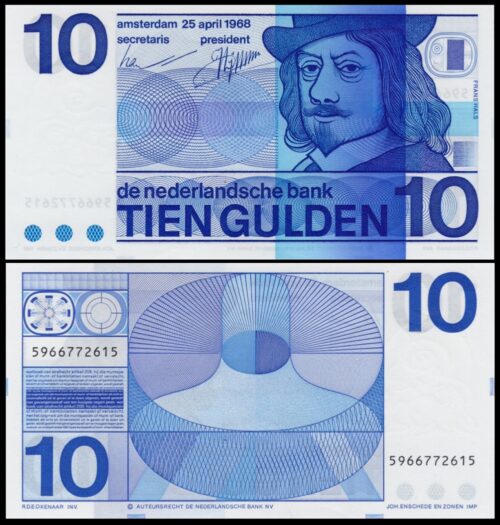 bankbiljetten / 091a / Netherlands / Nederland / 10 Gulden / 1968 / Unc / Almanak 49-1a