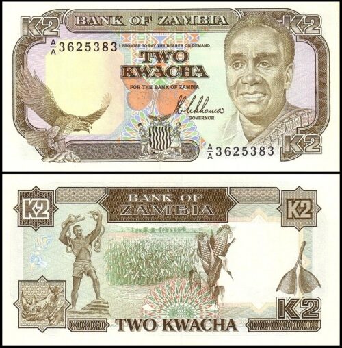 bankbiljetten / 029a / Zambia / 2 Kwacha / Nd(1989) / Unc