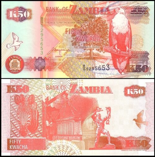 bankbiljetten / 037b / Zambia / 50 Kwacha / 1992 / Unc