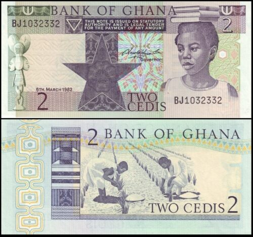 bankbiljetten / 018d / Ghana / 2 Cedis / 1982 / Unc