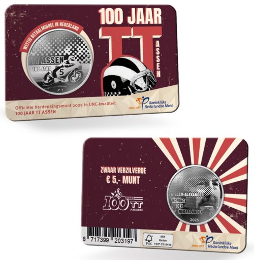 Euromunten / Nederland / 2025 / 5 Euro / Coincard / Unc / 100 Jaar TT-Assen / Aankondiging
