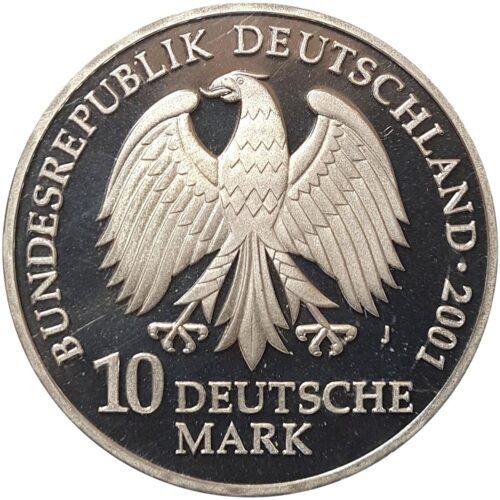 Worldcoins / Km 204 / Germany / 10 Mark / 2001 G / Proof / Katharinenkloster / Zilver 0.925 / In Munthouder - Afbeelding 2