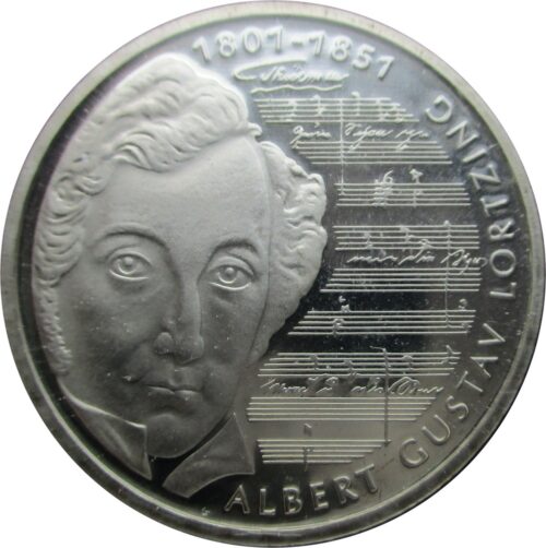 Worldcoins / Km 205 / Germany / 10 Mark / 2001 D / Proof / Albert Lortzing / Zilver 0.925 / In Munthouder