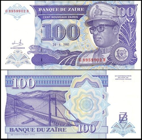 bankbiljetten / 058a / Zaire / 100 Zaires / 1993 / Unc