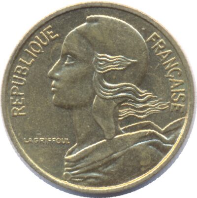 Worldcoins / Km 0933 / France / Frankrijk / 5 Centimes / 1976 / Zf