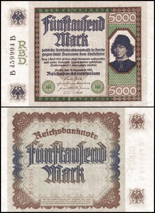bankbiljetten / 077 / Germany / Duitsland / 5000 Mark / 1922 / Vf