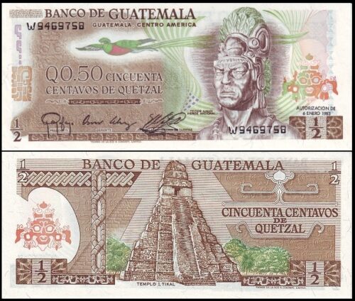 bankbiljetten / 058c(2) / Guatemala / ½ Quetzal / 1983 / Unc