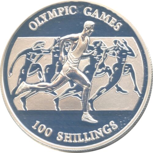 Worldcoins / Km New / Somalia / Somalie / 100 Shillings / 2001 / Fdc / Sidney 2000 / Hardlopers / Zilver 0.925